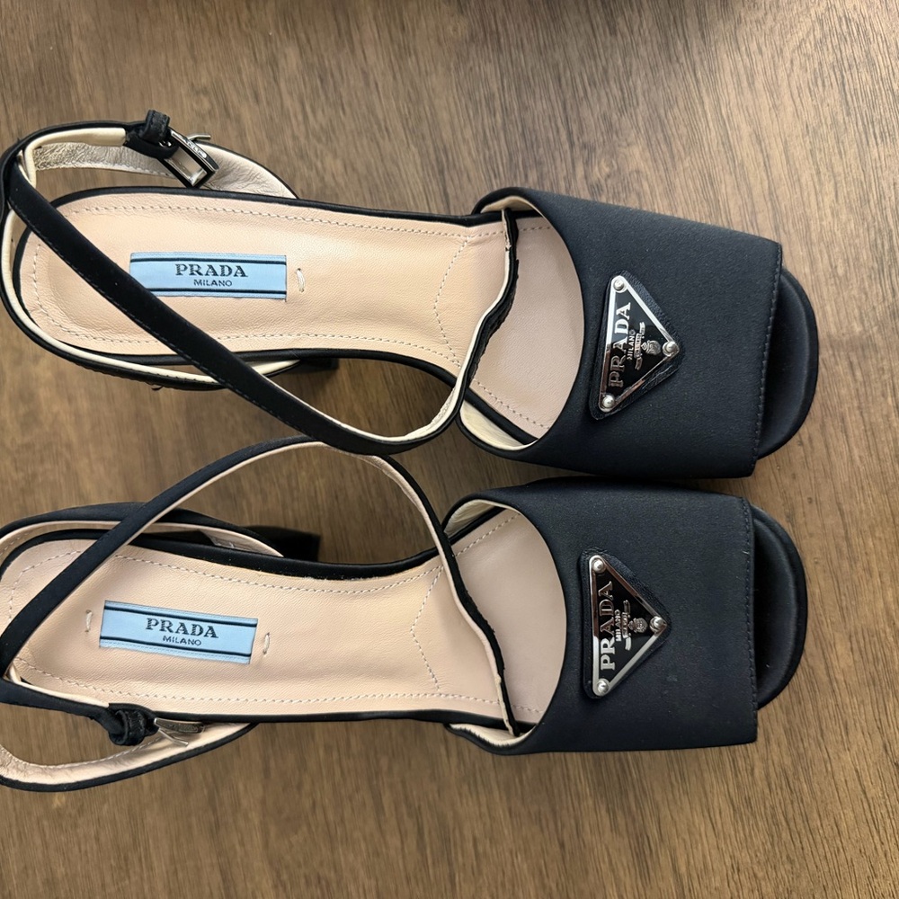 Prada Black Satin Platform Sandal Heels - Picture 2 of 4